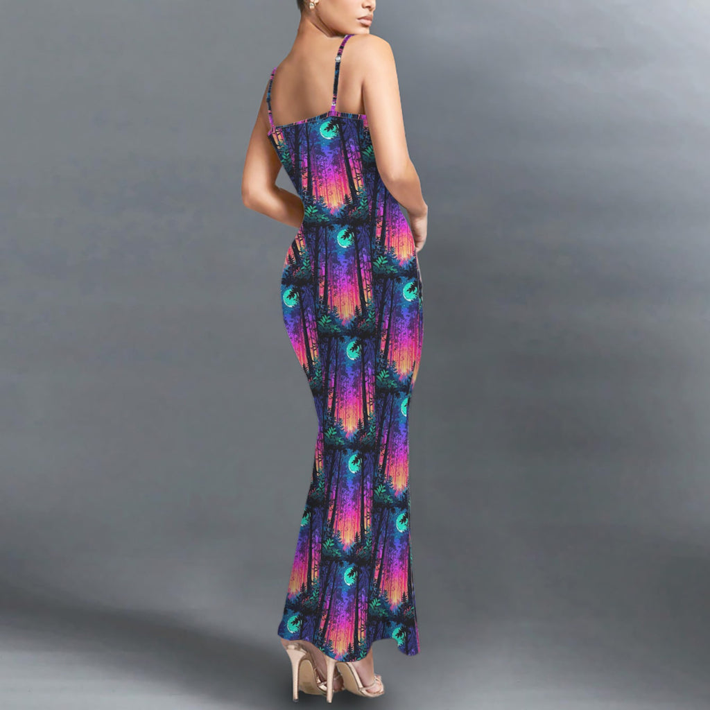 Gothic neon sky print long sleevless slip maxi dress