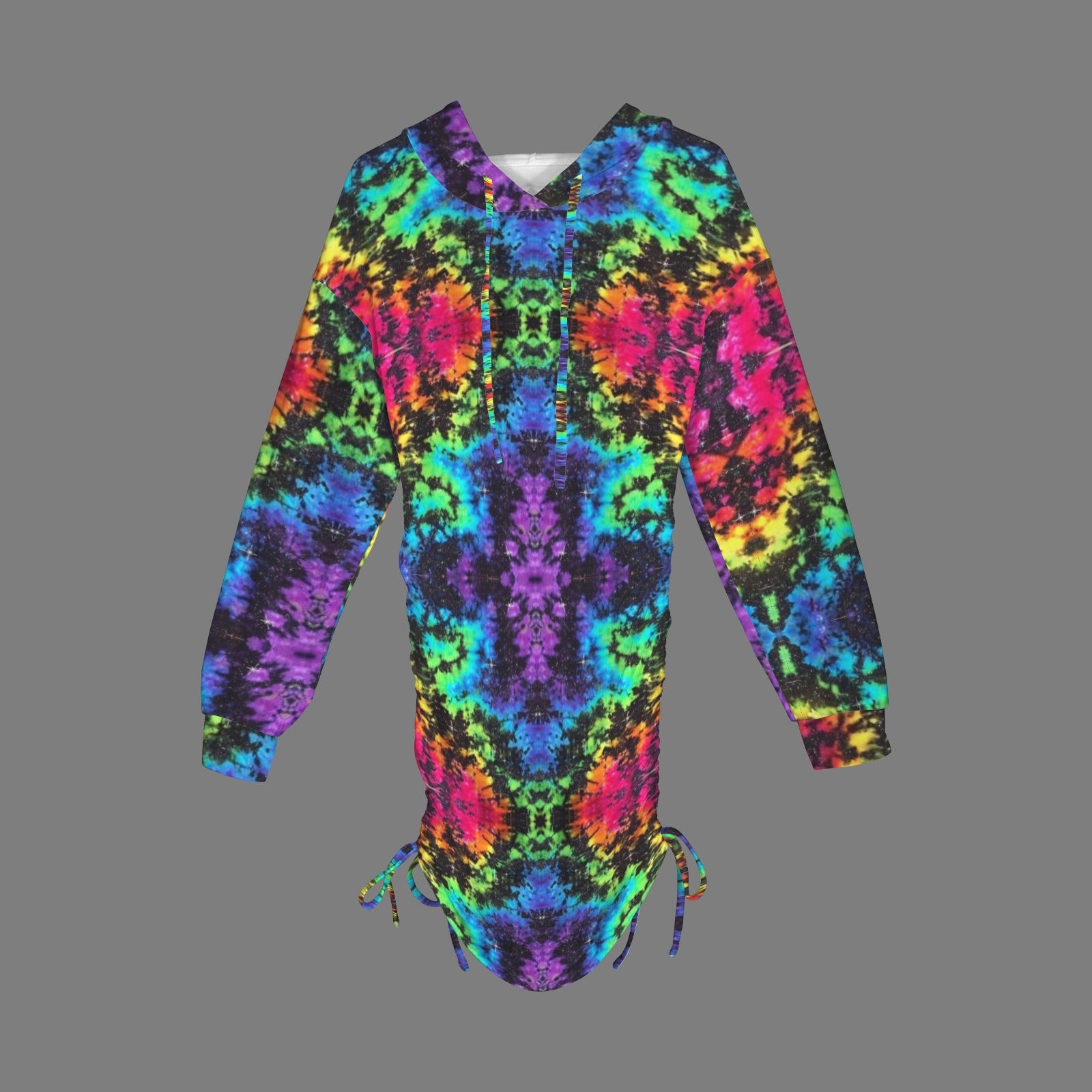 Neon Rainbow Tie-Dye Gothic Style Hoodie Dress