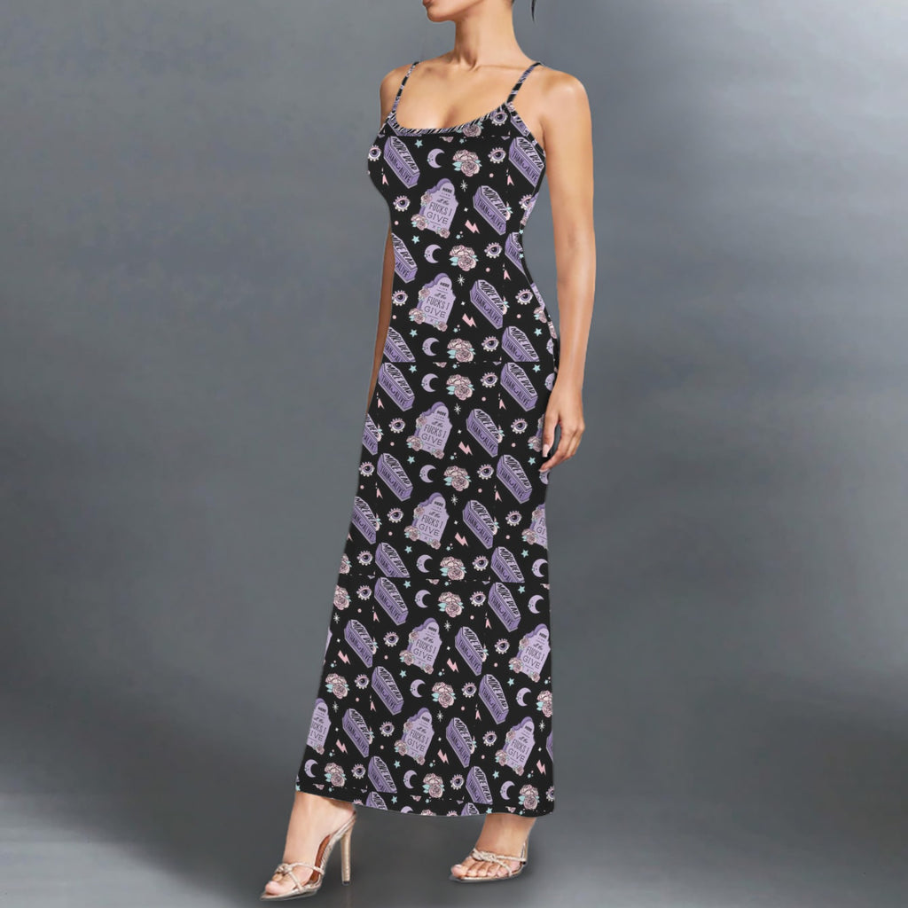 Gothic more dead print long sleevless slip maxi dress