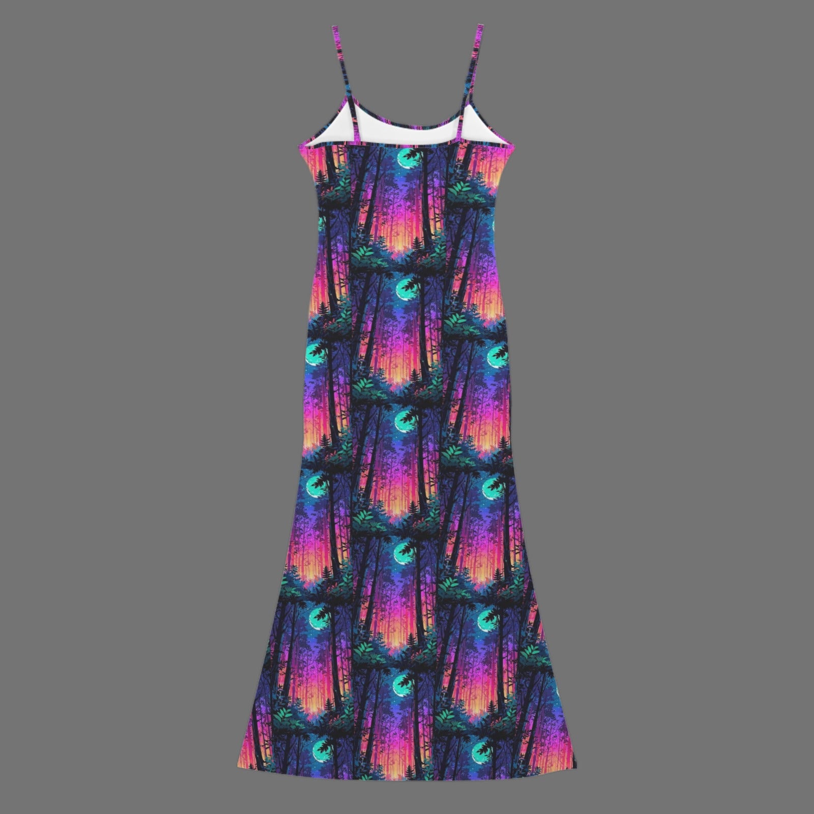 Gothic neon sky print long sleevless slip maxi dress
