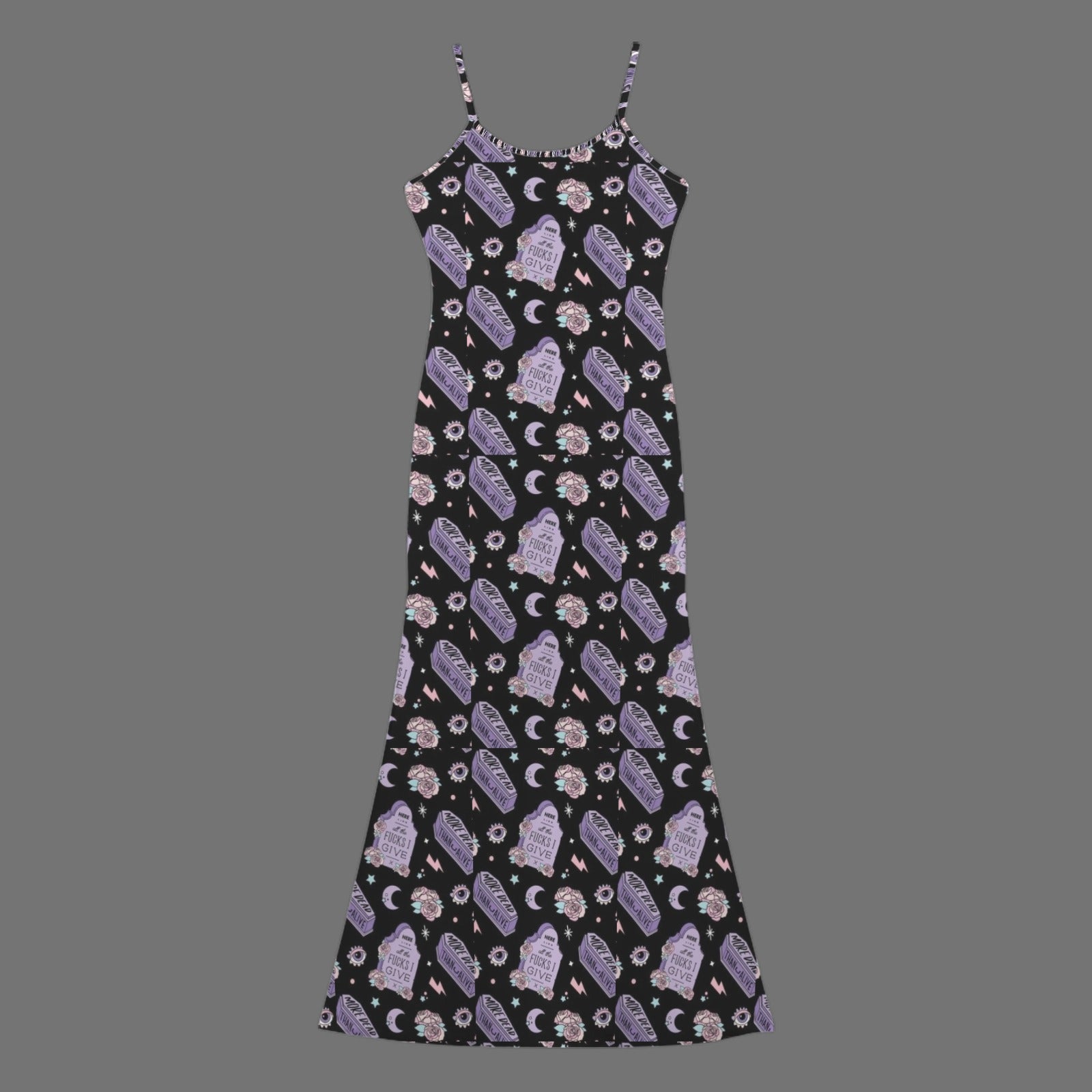Gothic more dead print long sleevless slip maxi dress