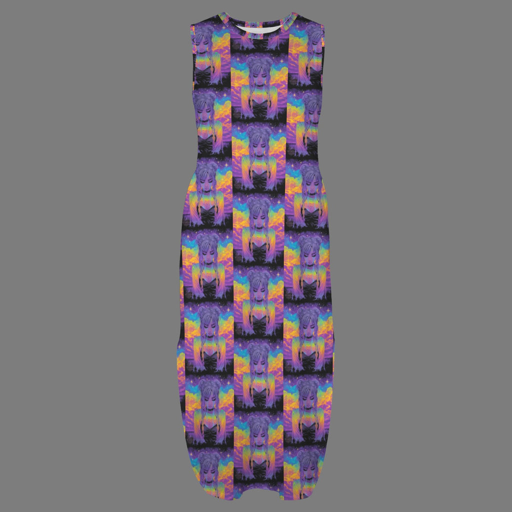 round neck gothic goddess maxi dress 5