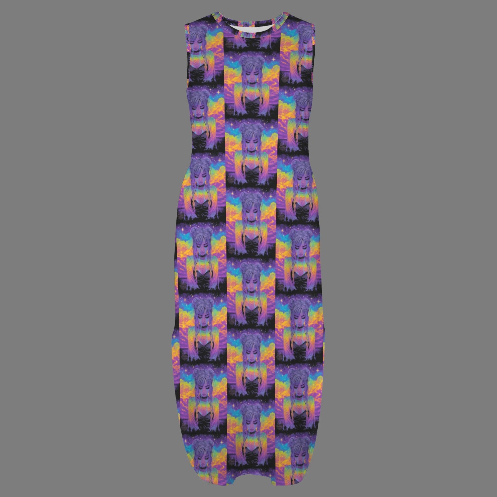 round neck gothic goddess maxi dress 5