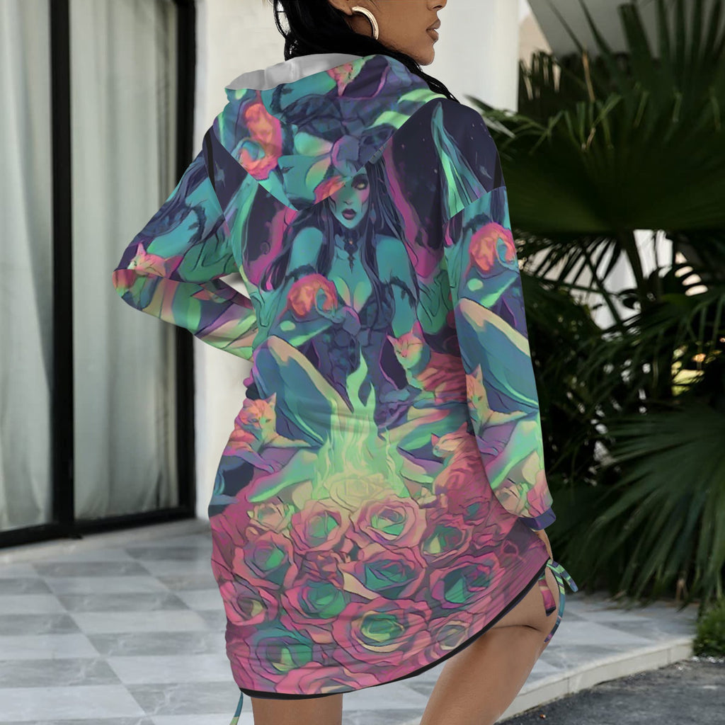 Trippy Rainbow Dragon Goddess Gothic Style Hoodie Dress 3