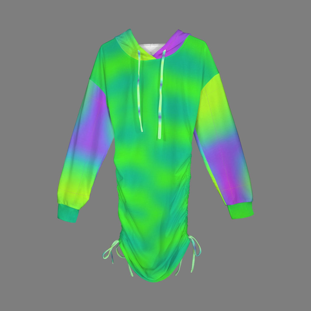 Trippy Green and purple Gradient Gothic Style Hoodie Dress