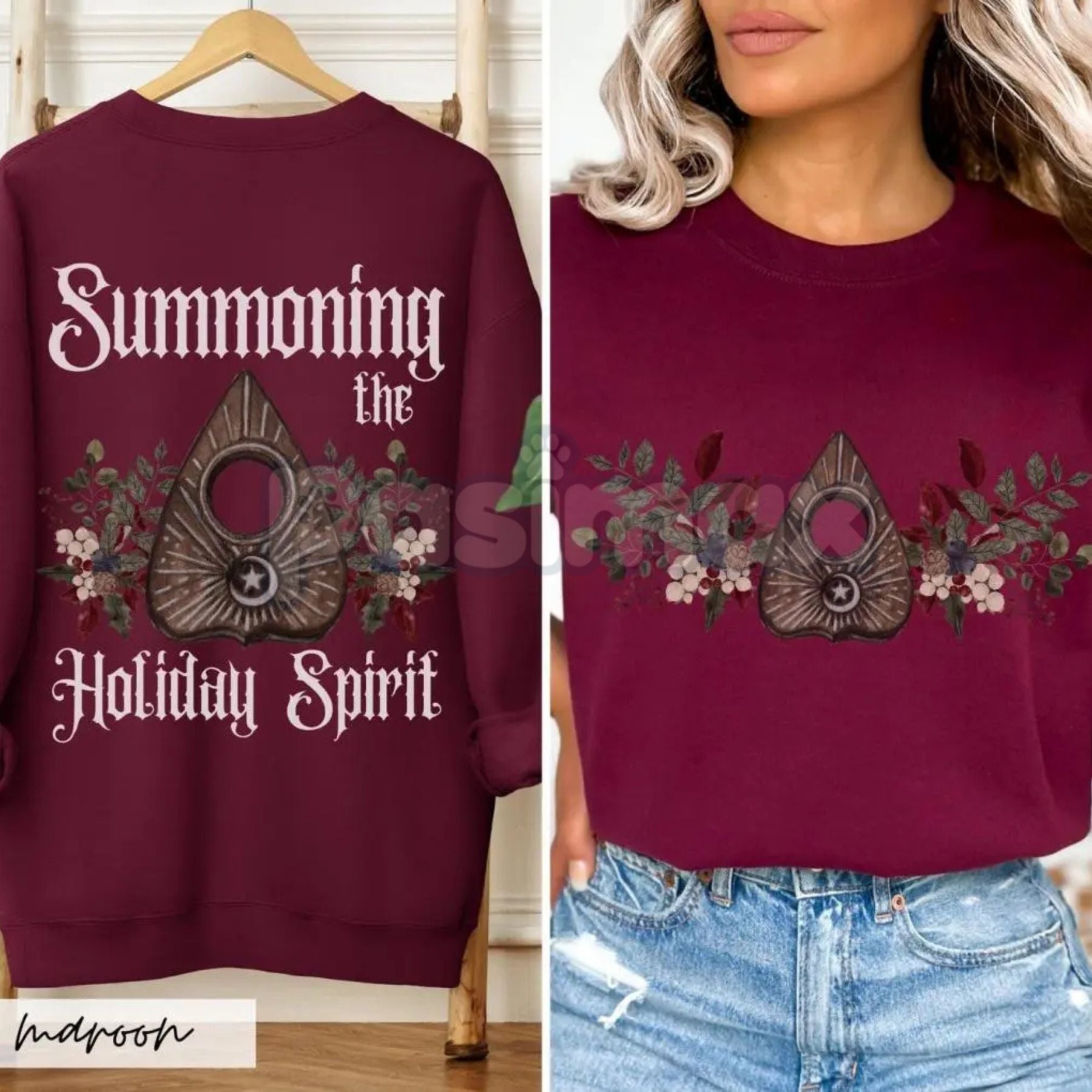 Gothic Cottagecore Holiday Séance Ouija Board Christmas Sweatshirt | Mystical Victorian Jumper | Dark Occult Winter Gift - Night Bloom Digital Empire Studios