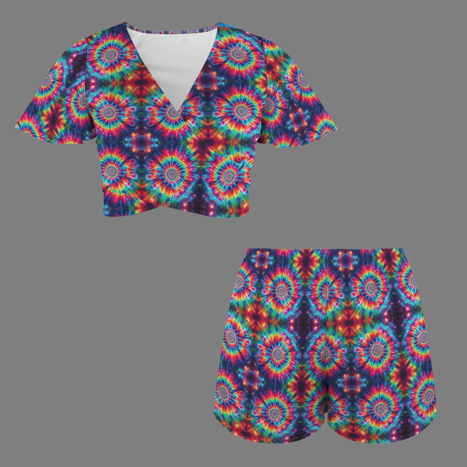 Trippy Tie-Dye 2 peice shorts outfir set - Night Bloom Digital Empire Studios
