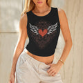 Women's Heart Wings Round Neck Crop Tank Tops