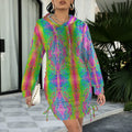 Trippy Neon Rainbow Tie-Dye Gothic Style Hoodie Dress 2