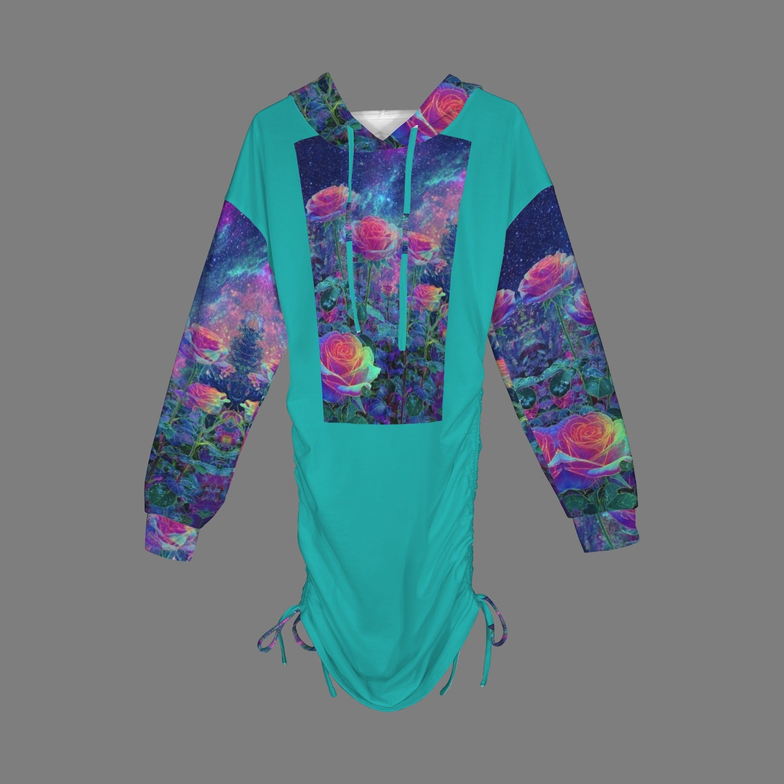 Rainbow Rose Goddess Gothic Style Hoodie Dress 1