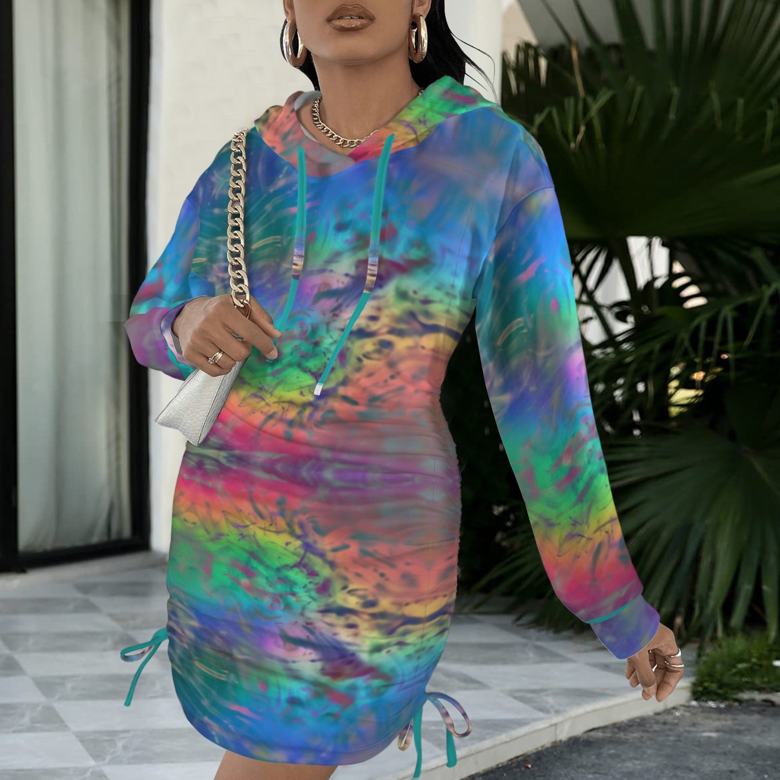 Trippy Rainbow  Gothic Style Hoodie Dress