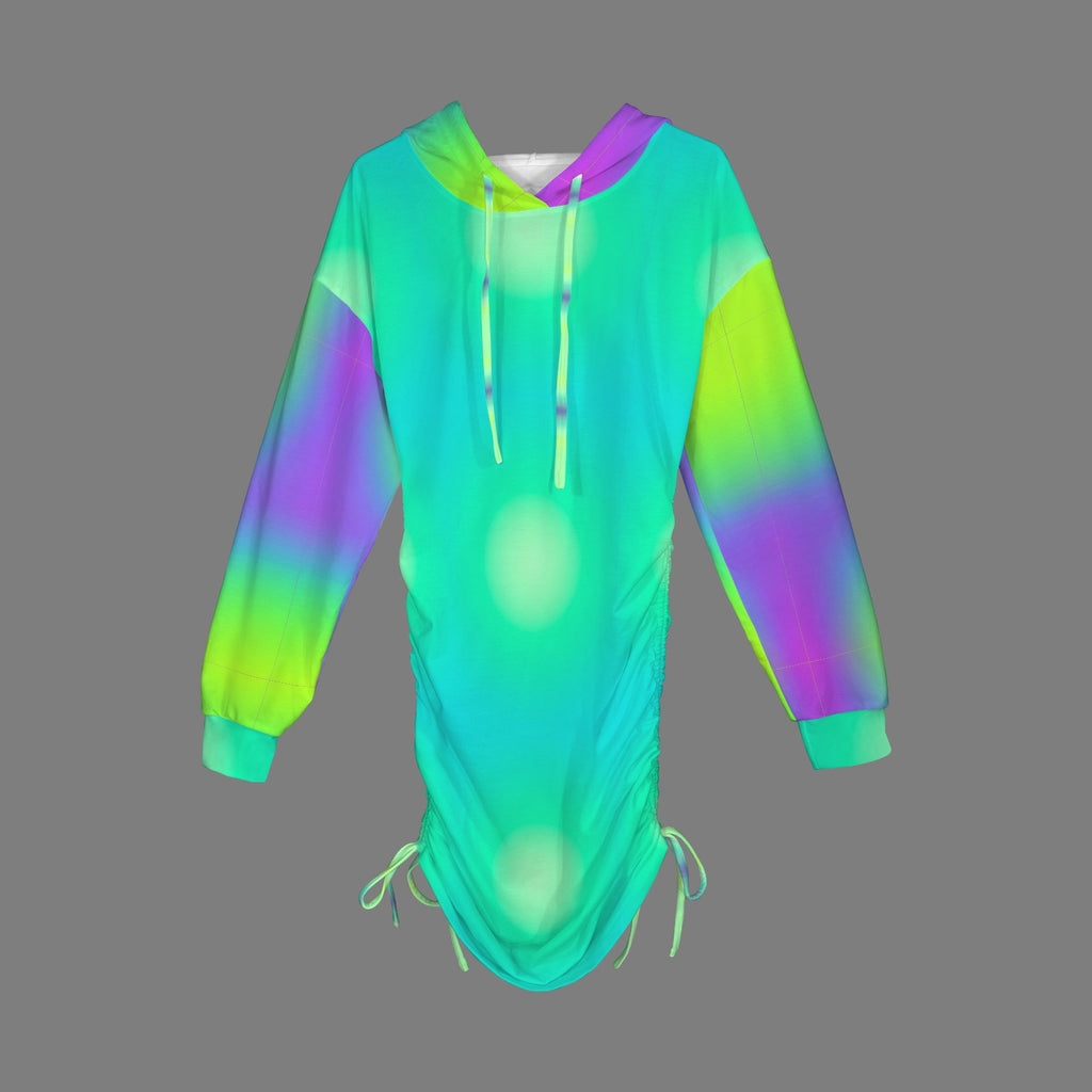 Trippy Teal Gradient Gothic Style Hoodie Dress