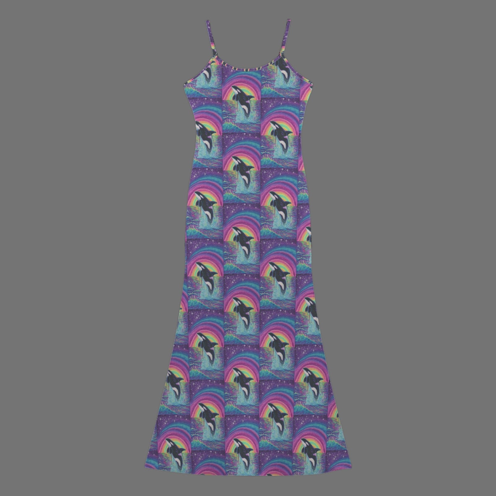 Gothic neon orcha print long sleevless slip maxi dress