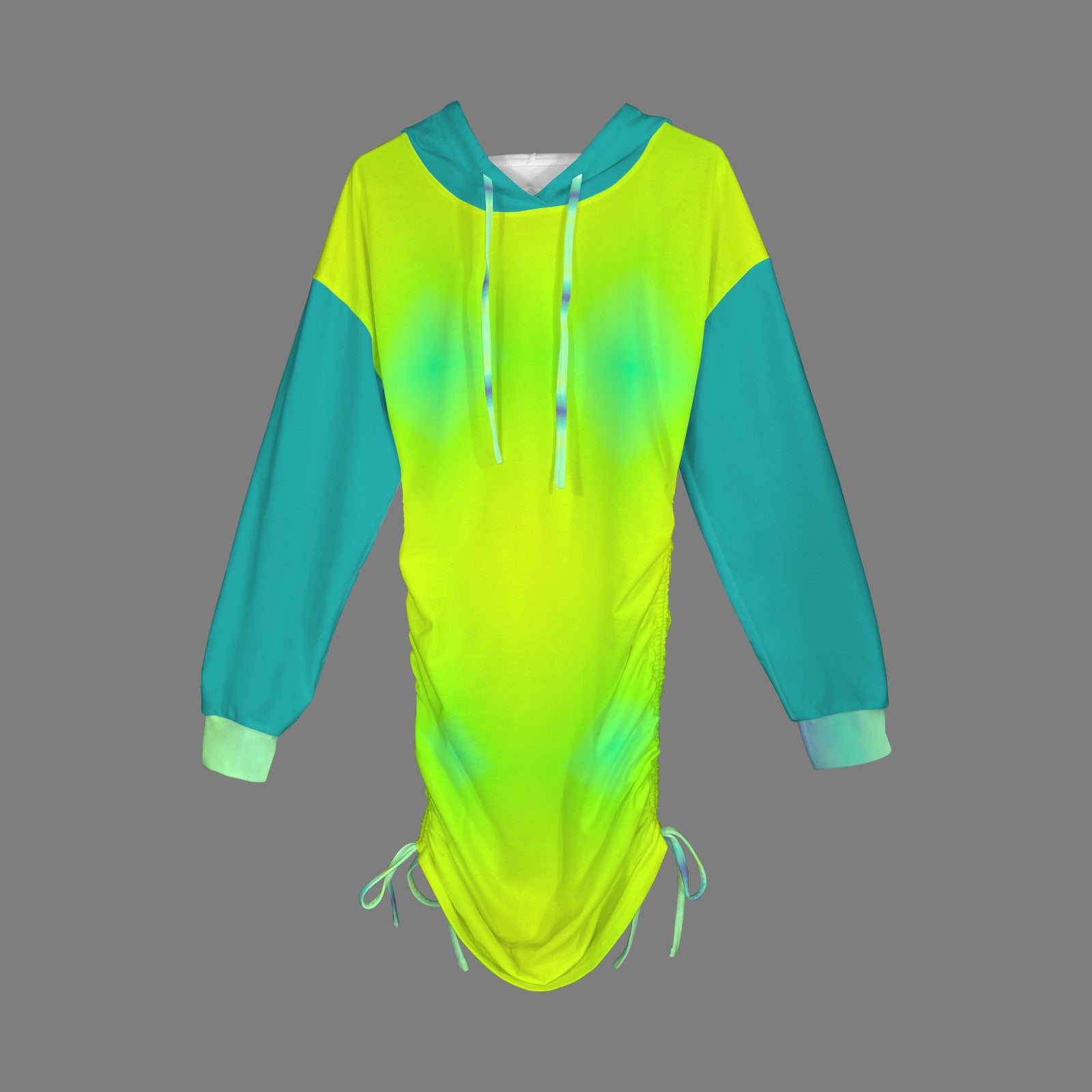 Neon Green and Yellow Gradient Gothic Style Hoodie Dress