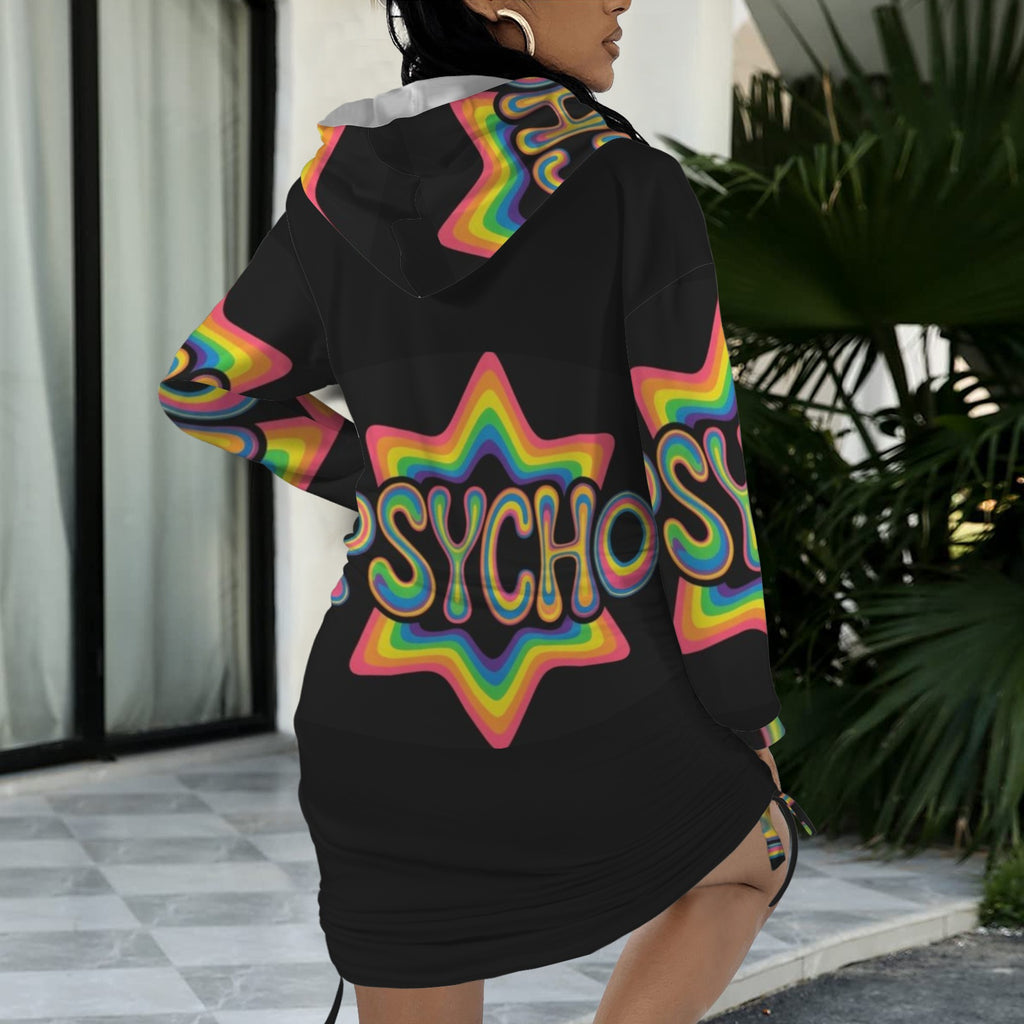 Rainbow and Black Psycho Print Goddess Gothic Style Hoodie Dress