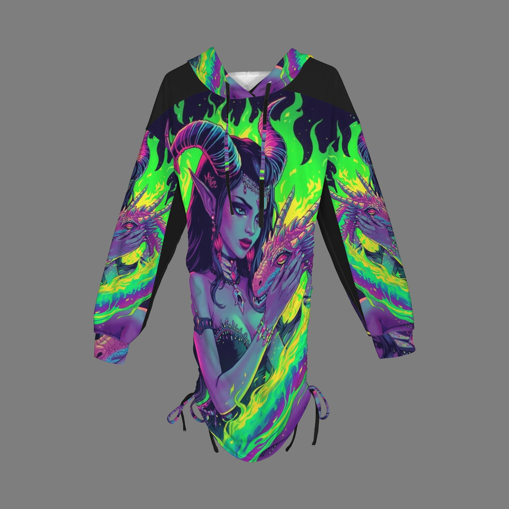 Trippy Rainbow Dragon Goddess Gothic Style Hoodie Dress 19