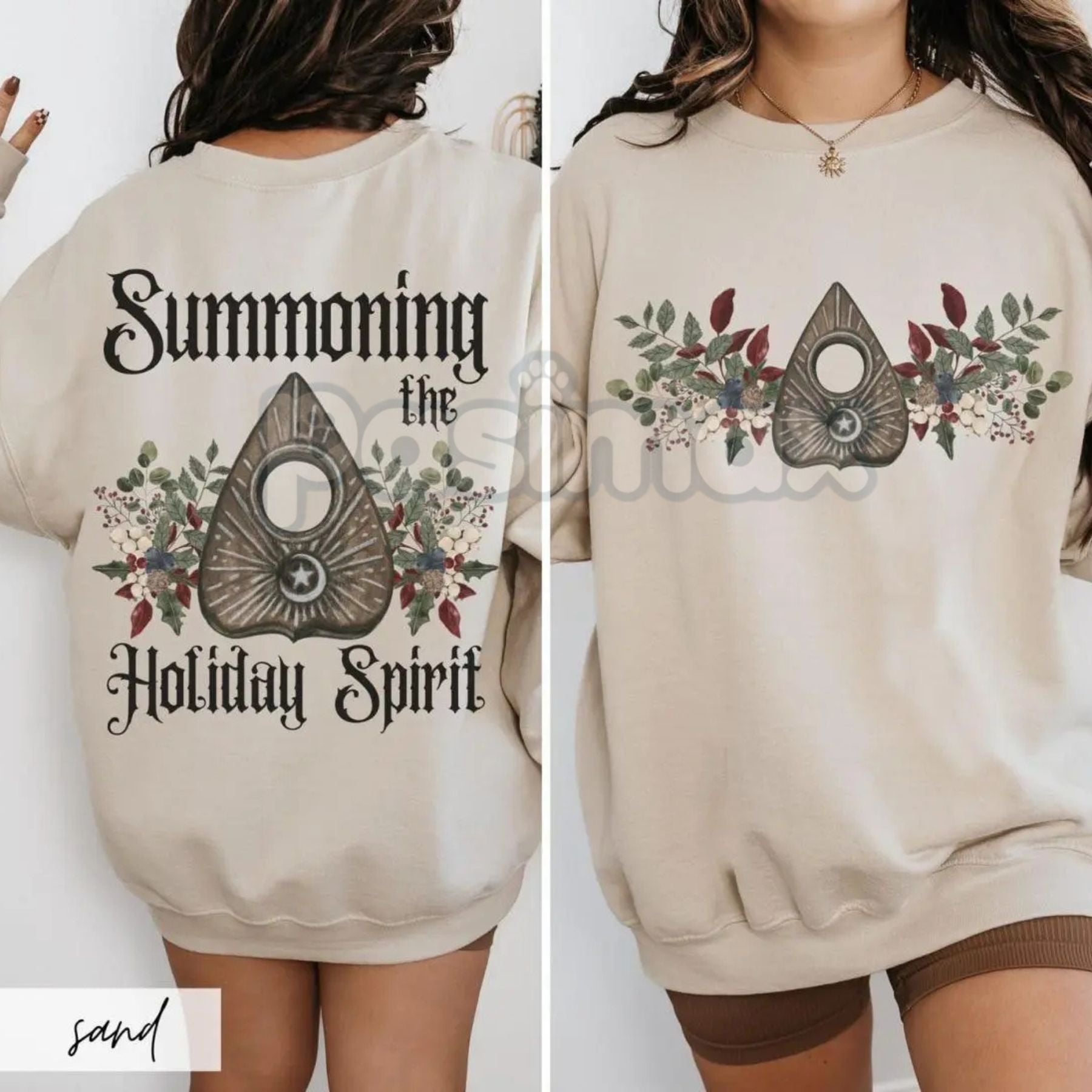Gothic Cottagecore Holiday Séance Ouija Board Christmas Sweatshirt | Mystical Victorian Jumper | Dark Occult Winter Gift - Night Bloom Digital Empire Studios