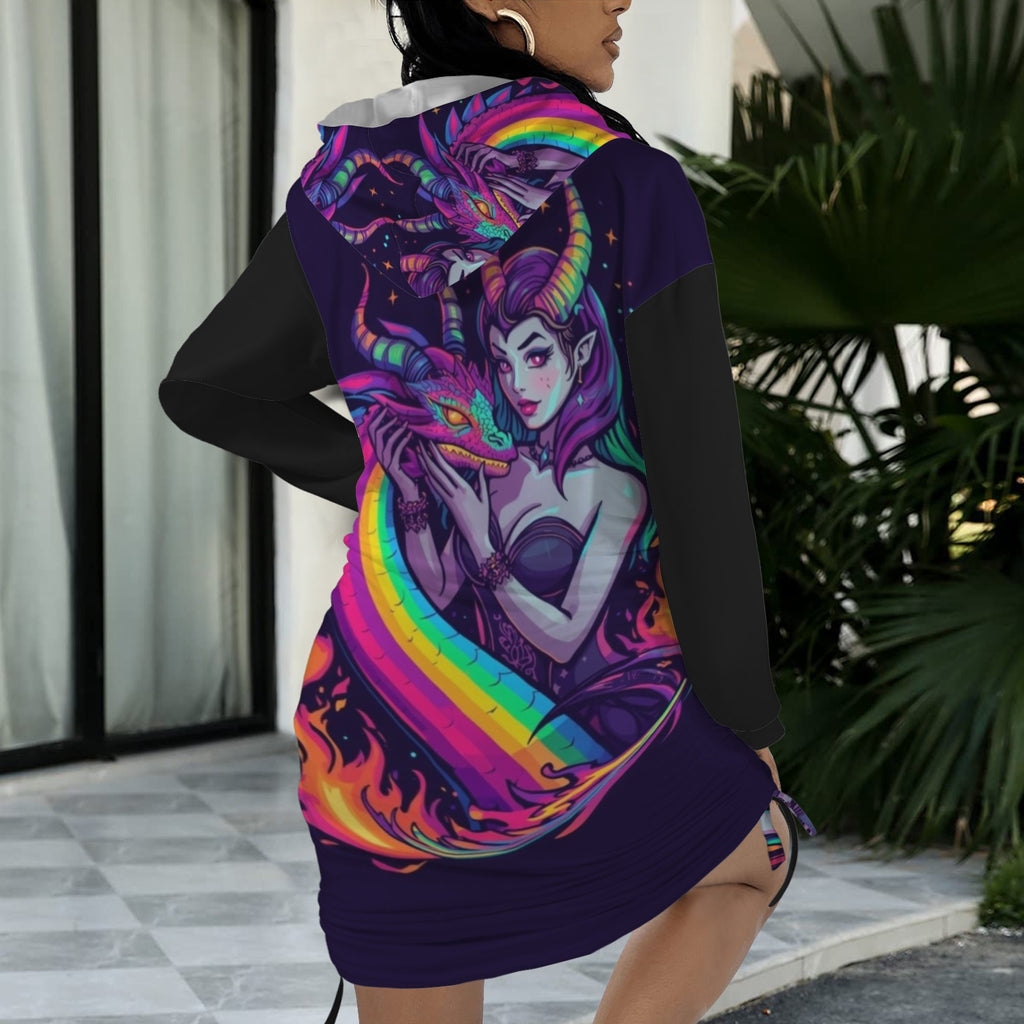 Rainbow Goddess Gothic Style Hoodie Dress - Night Bloom Digital Empire Studios