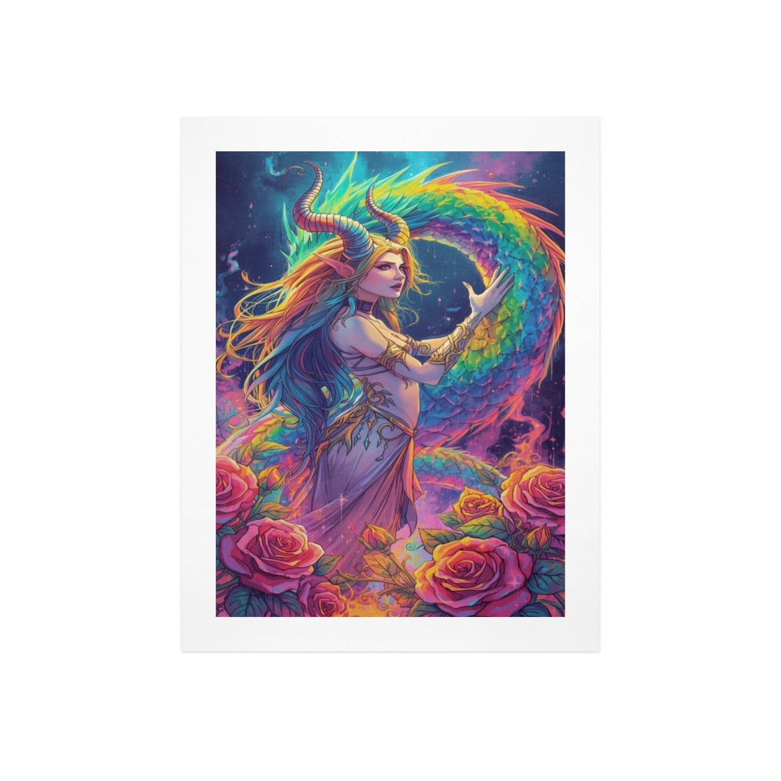 Dark Fantasy Dragon Witch Goddess Art Print Decor 1