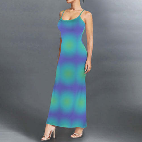 Colorful Trippy neon gradient print long sleevless slip maxi dress