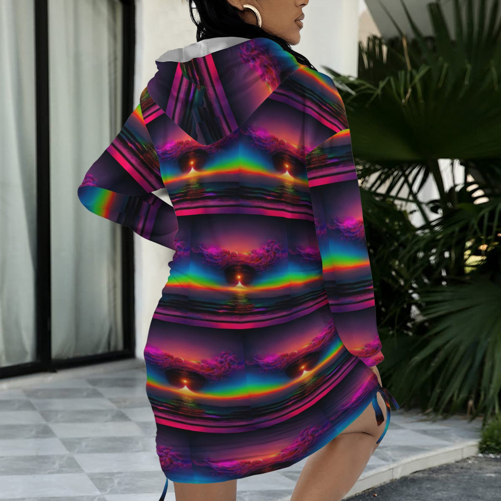 Trippy Rainbow Mountains and Sky Gothic Style Hoodie Dress 1