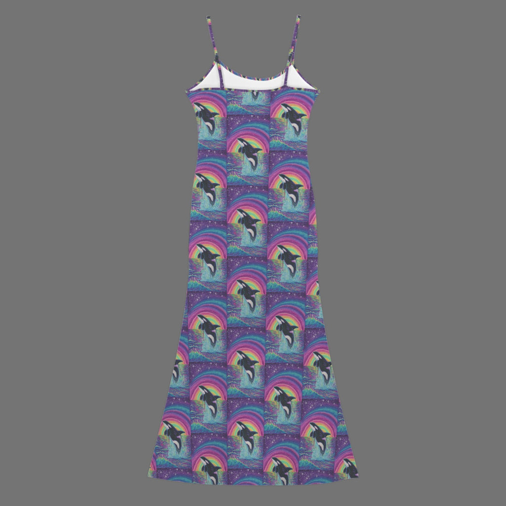 Gothic neon orcha print long sleevless slip maxi dress