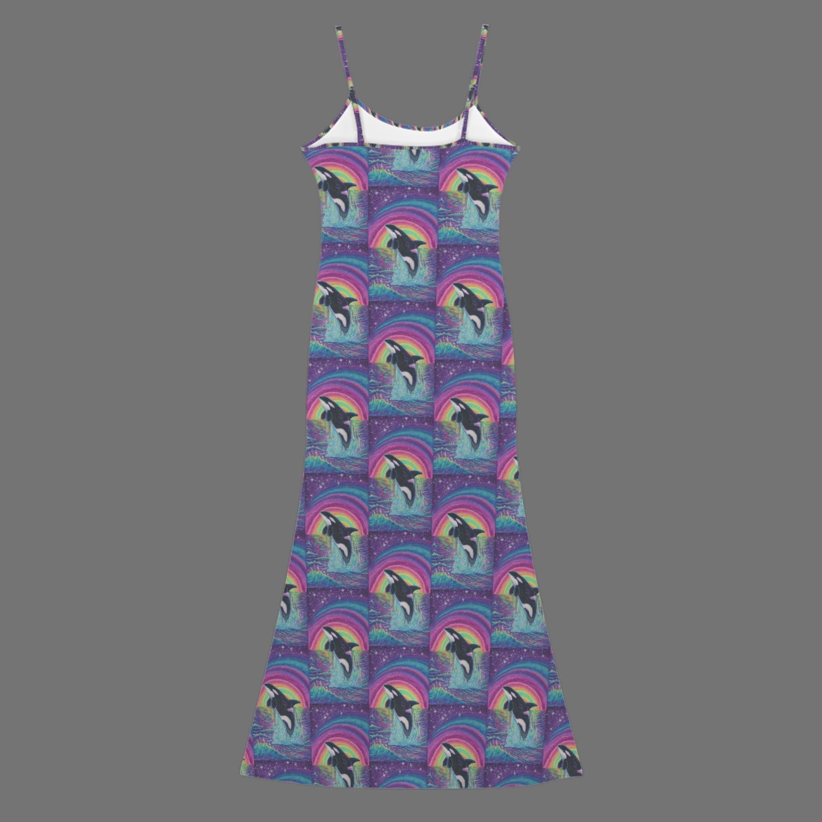 Gothic neon orcha print long sleevless slip maxi dress
