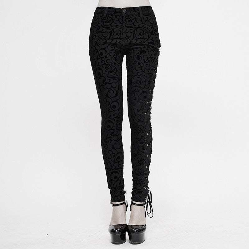 Gothic Womens Leggings With An Asymmetrical Lace-up Design - Night Bloom Digital Empire Studios