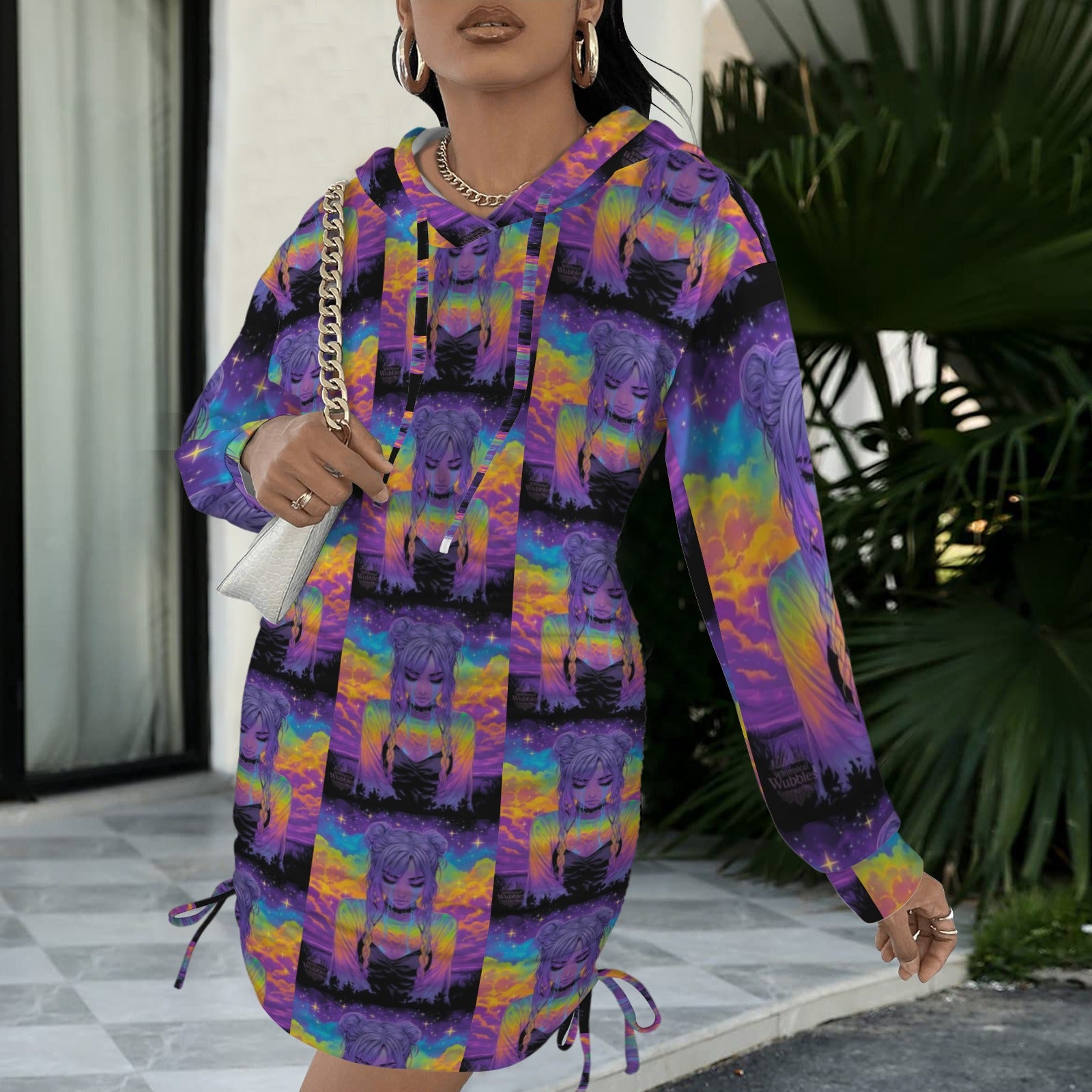 Trippy Rainbow Goddess Gothic Style Hoodie Dress 1