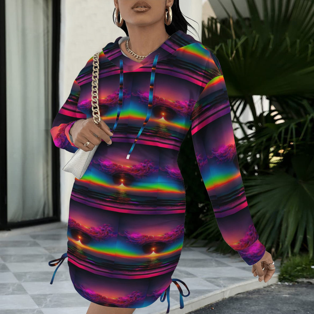 Trippy Rainbow Mountains and Sky Gothic Style Hoodie Dress 1