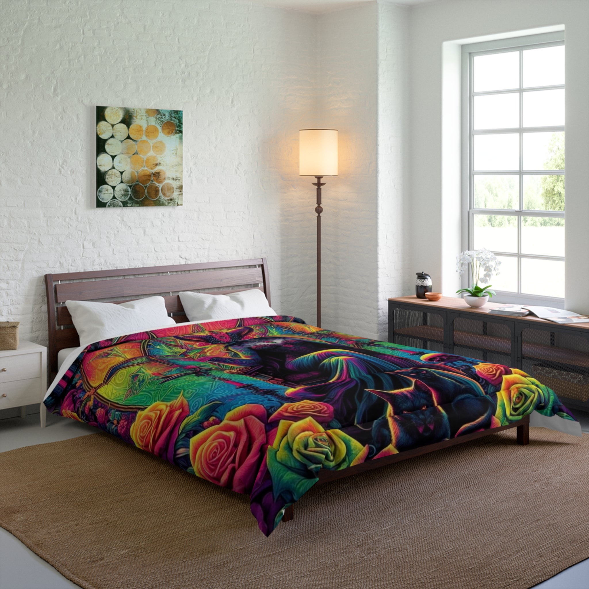 Gothic Queen Comforter — Vibrant Mystic Throne with Roses