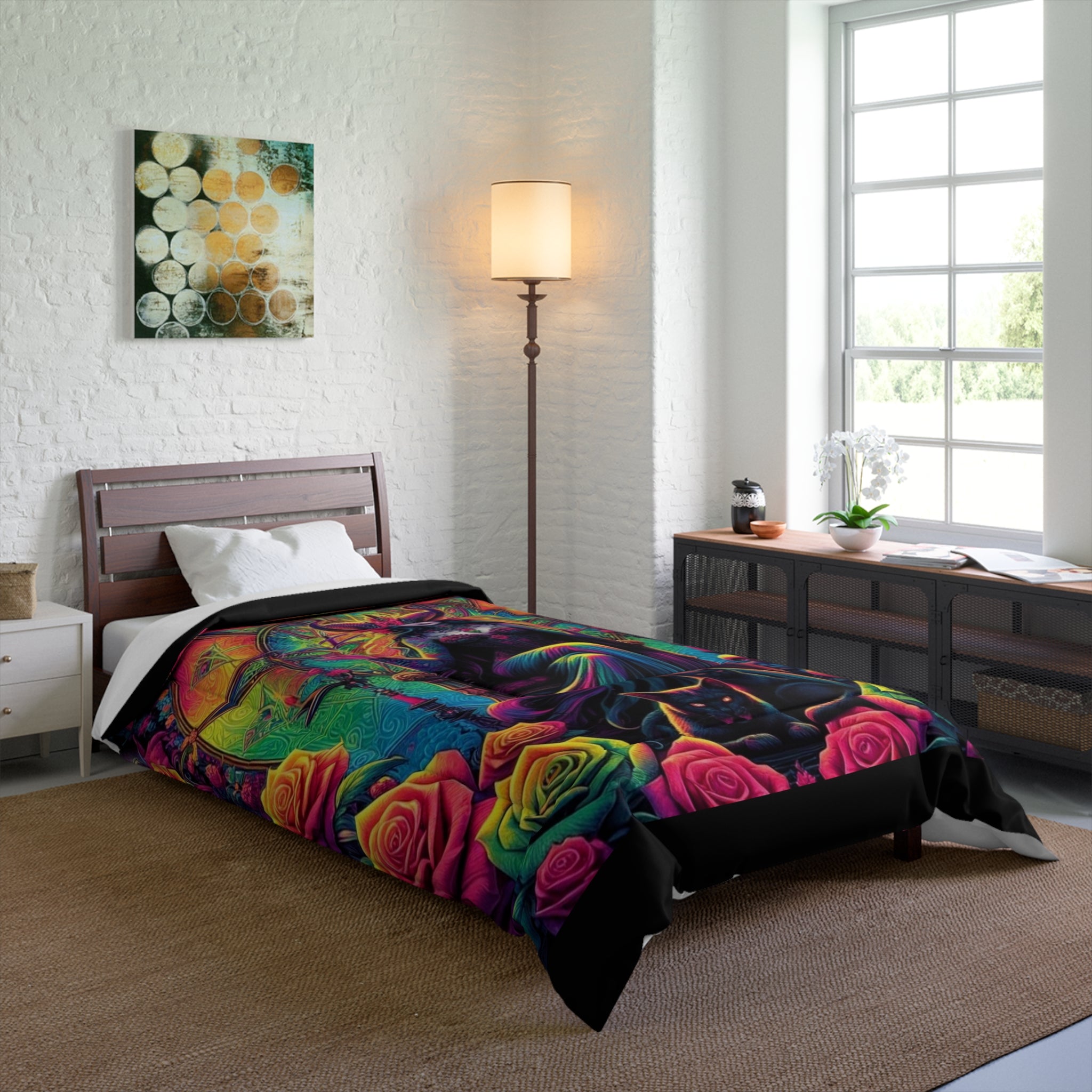 Gothic Queen Comforter — Vibrant Mystic Throne with Roses