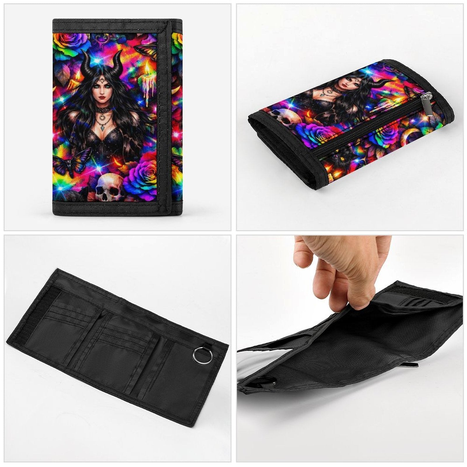Custom Trifold Nylon Wallet Fabric Card & Coin Holder With Zipper