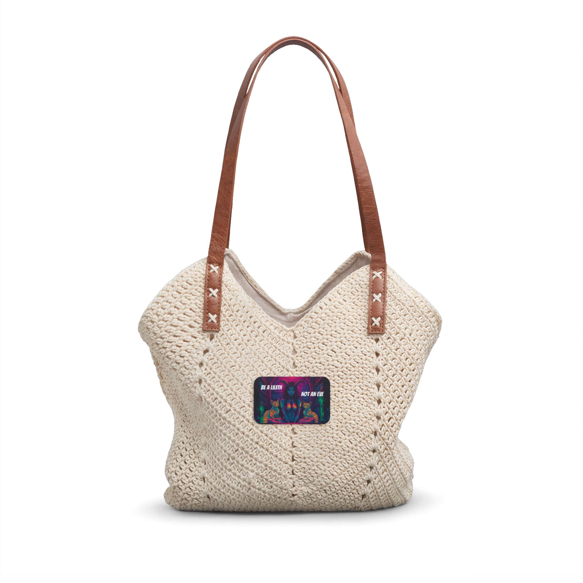 Straw Shoulder Bag — "Be a Lilith Not an Eve" Hobo Purse - Night Bloom Digital Empire Studios