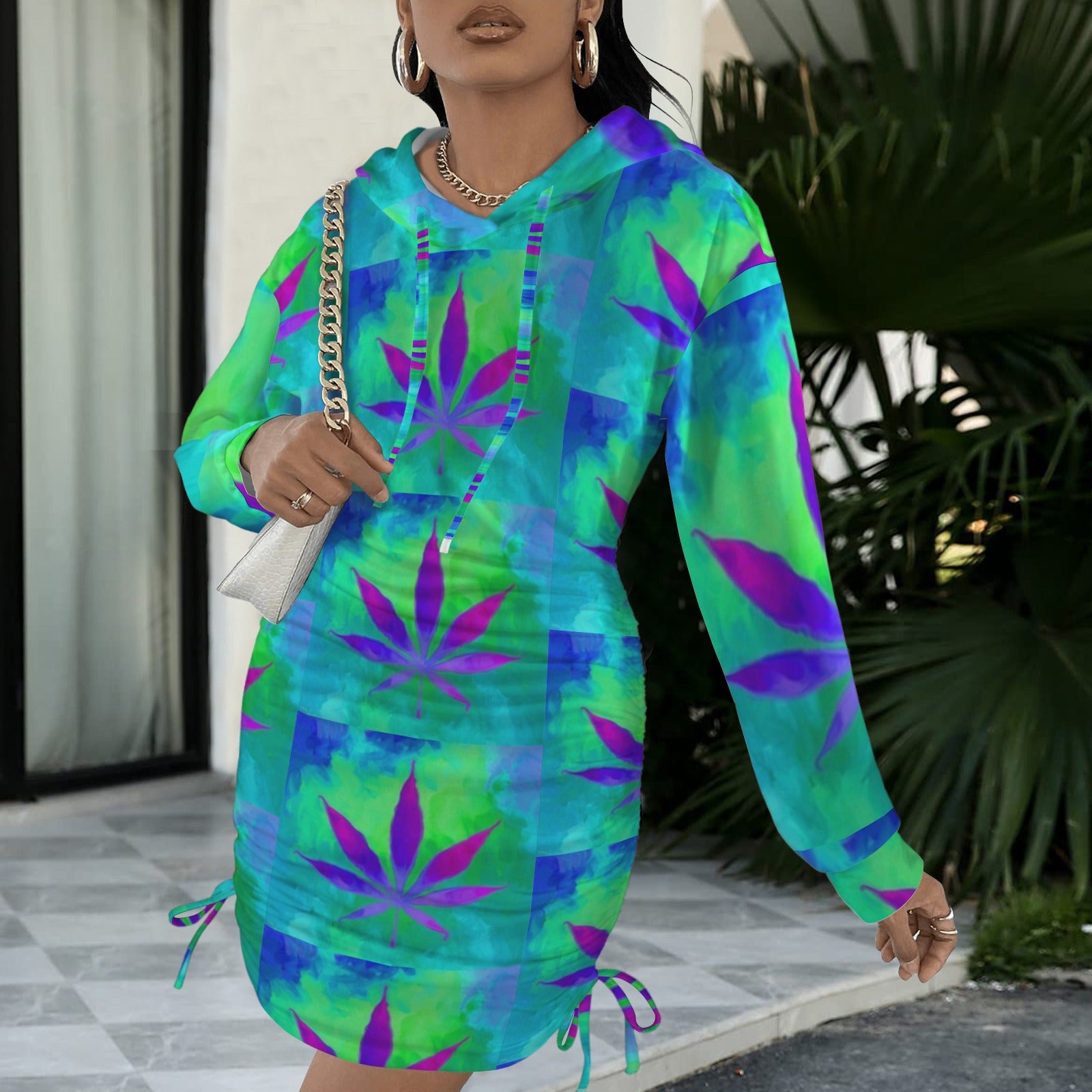 Trippy Pot Leaf Gothic Style Hoodie Dress