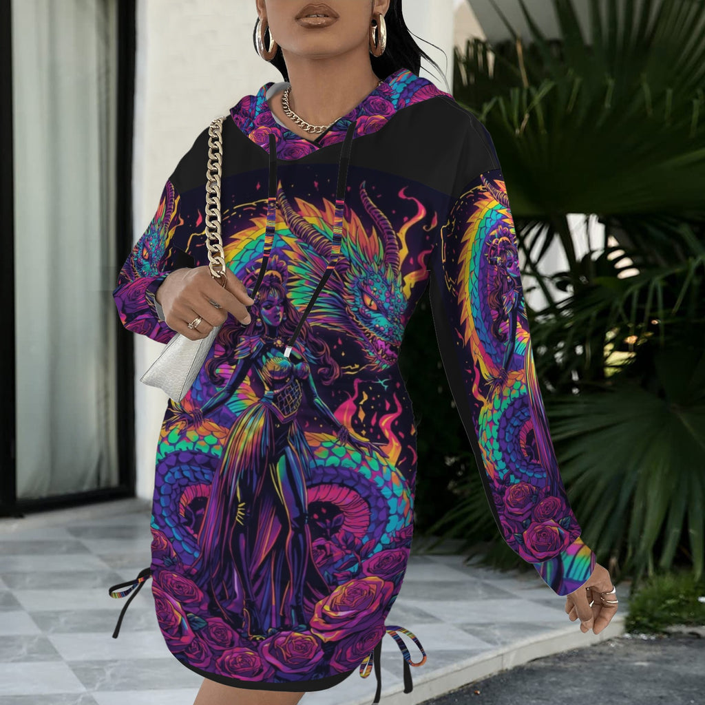 Trippy Rainbow Dragon Goddess Gothic Style Hoodie Dress 7