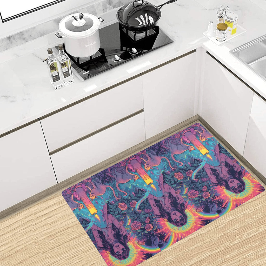 “Ultra‑detailed hyper‑saturated rainbow illustration of Lilith with two glowing cats prowling at her feet in a candlelit enchanted garden, rainbow roses exploding in color, floating neon rainbow crystals, rain (12)
