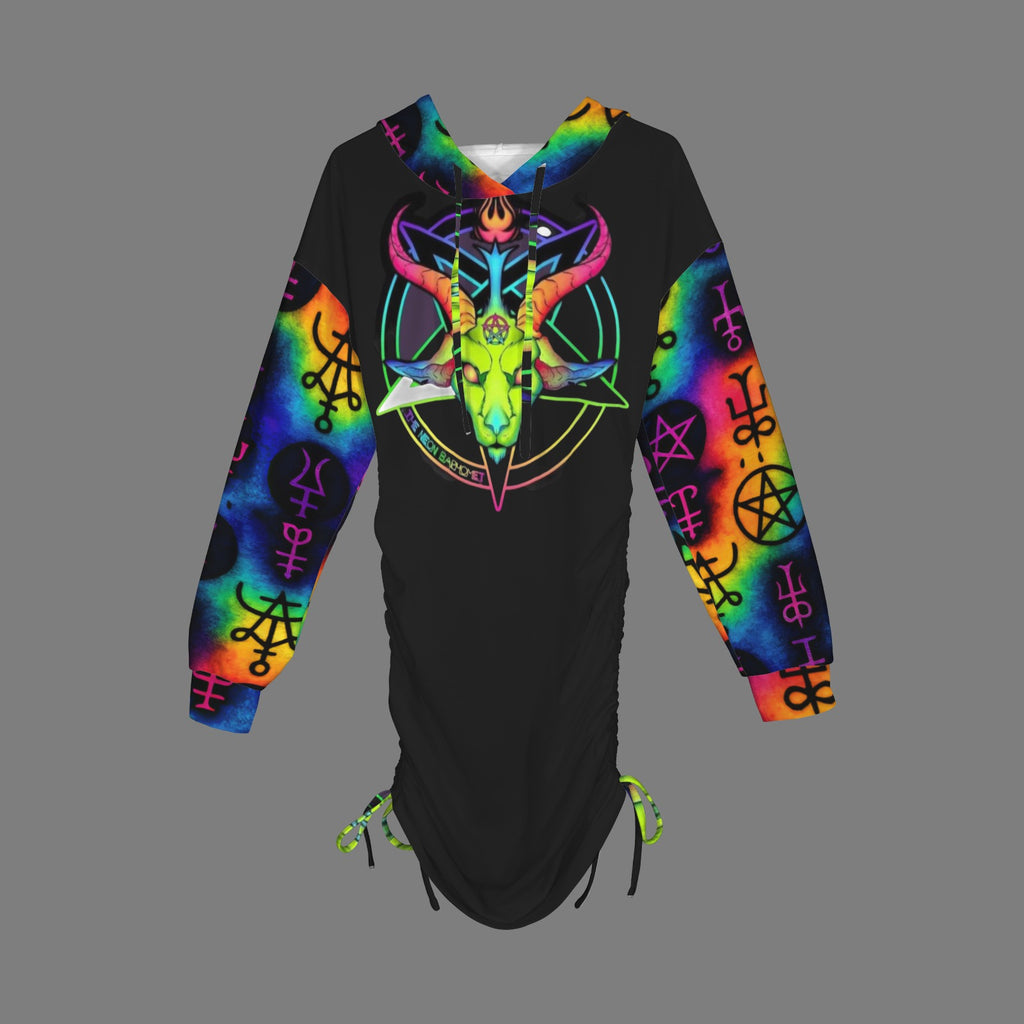 Rainbow goat head and pentagram Gothic Style Hoodie Dress