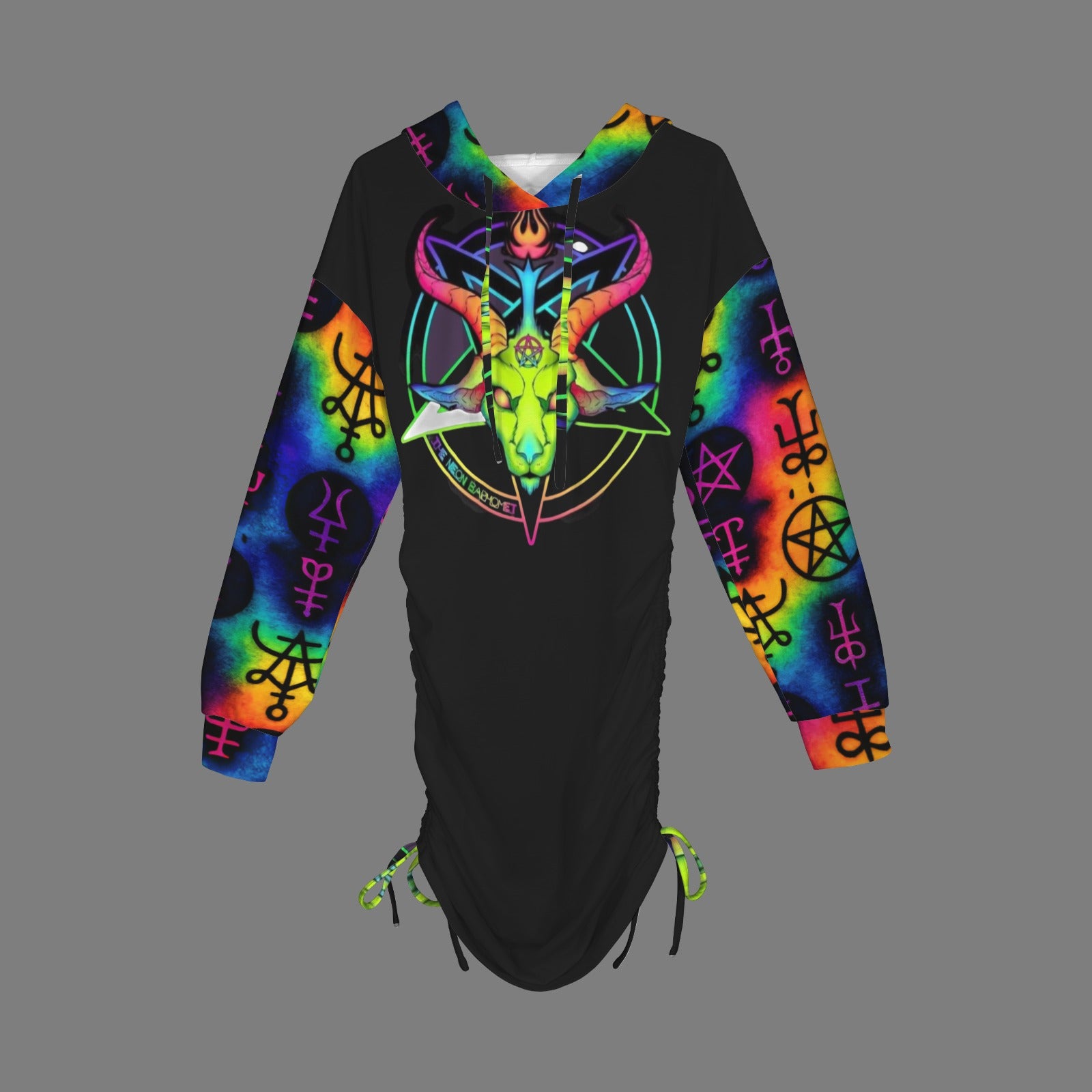 Rainbow goat head and pentagram Gothic Style Hoodie Dress
