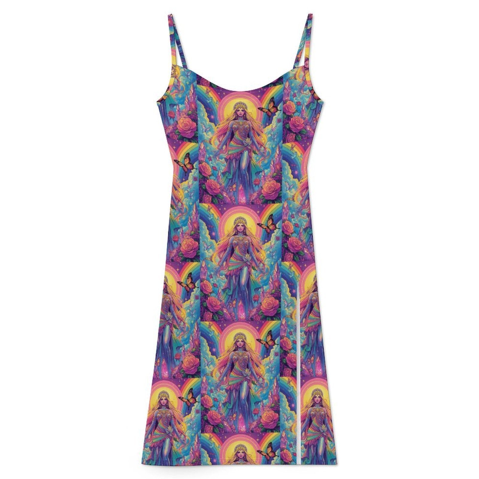 Colorful Goddess Sexy Gothic Silk Slip Dress With Thigh Slit 2