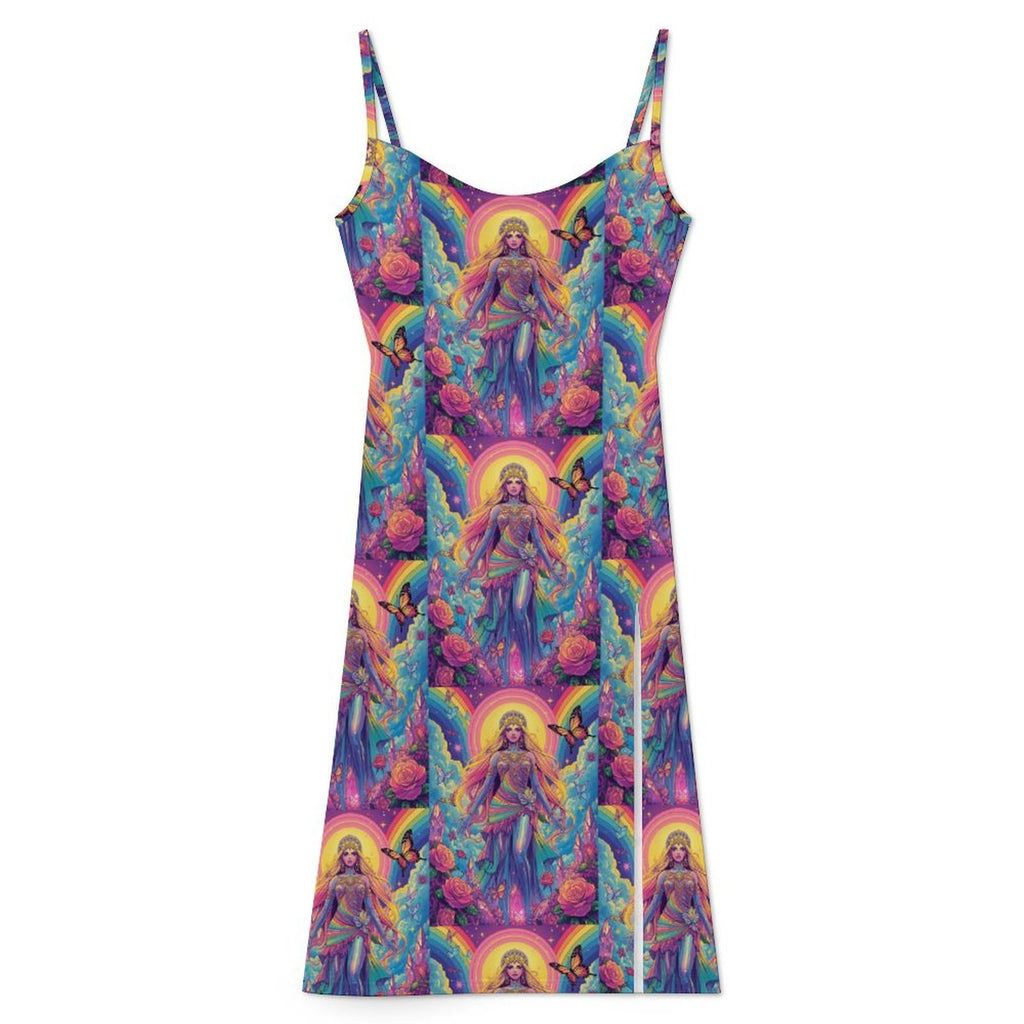 Colorful Goddess Sexy Gothic Silk Slip Dress With Thigh Slit 2