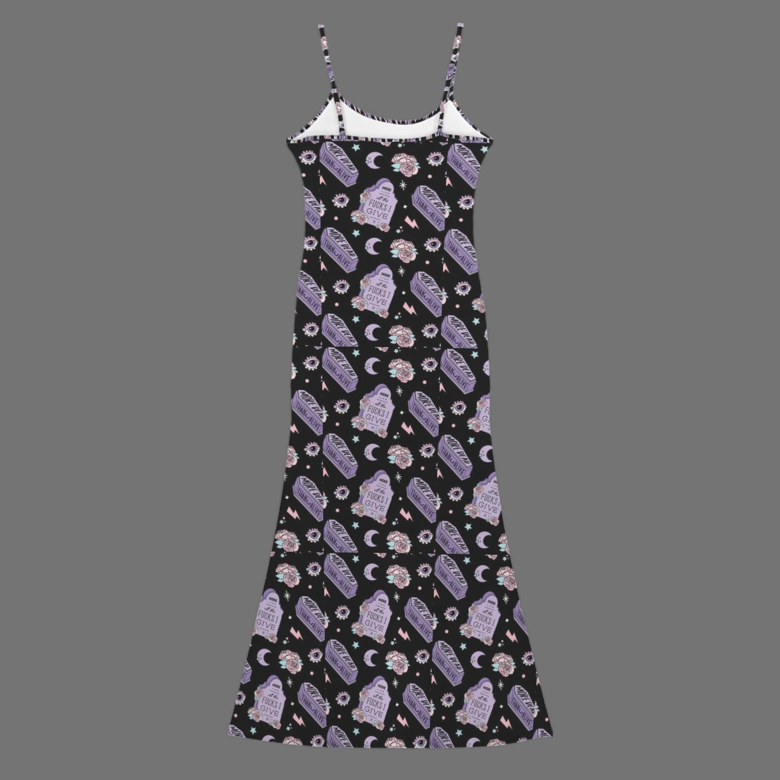 Gothic more dead print long sleevless slip maxi dress