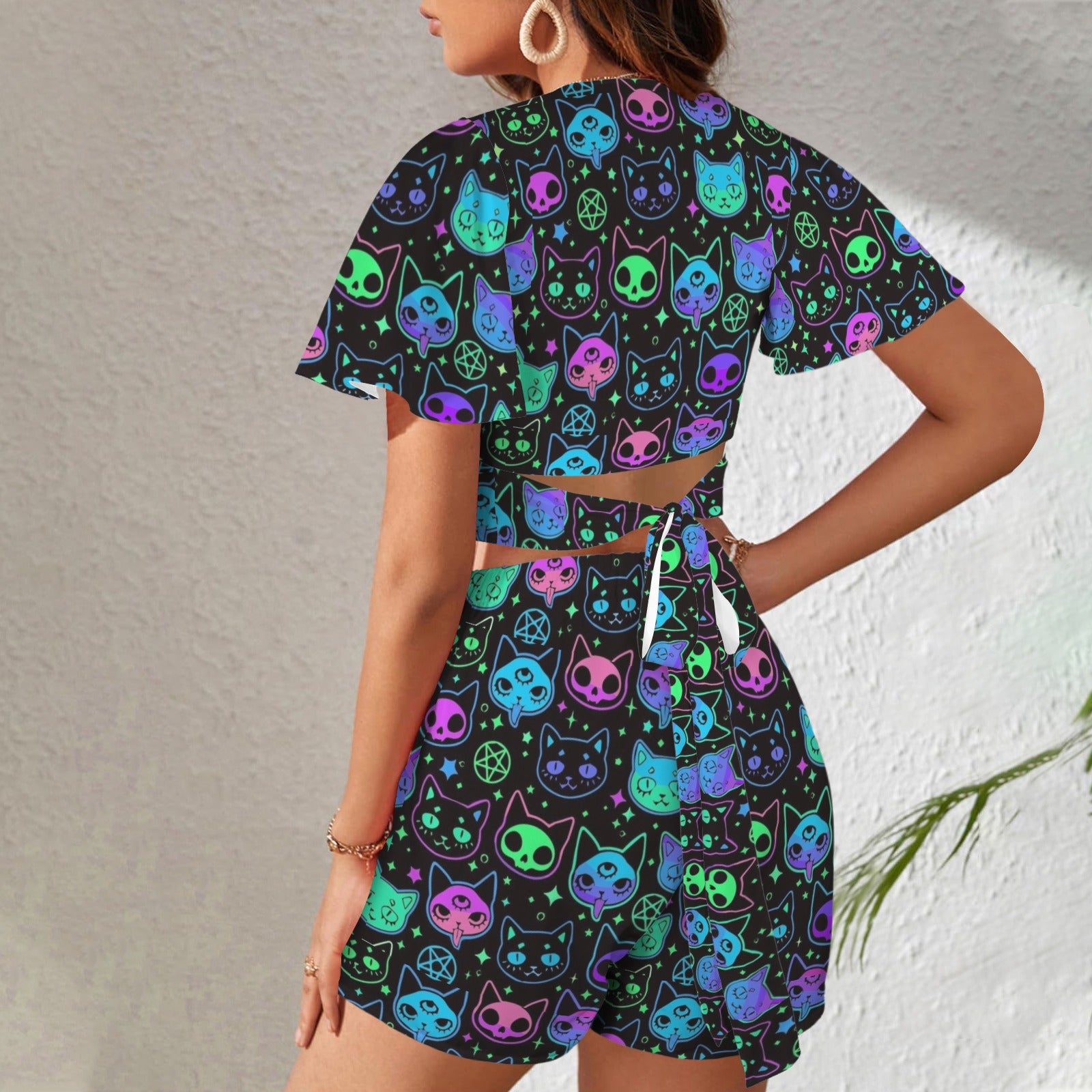 Kitty Skull 2 Peice Shorts Outfit Set
