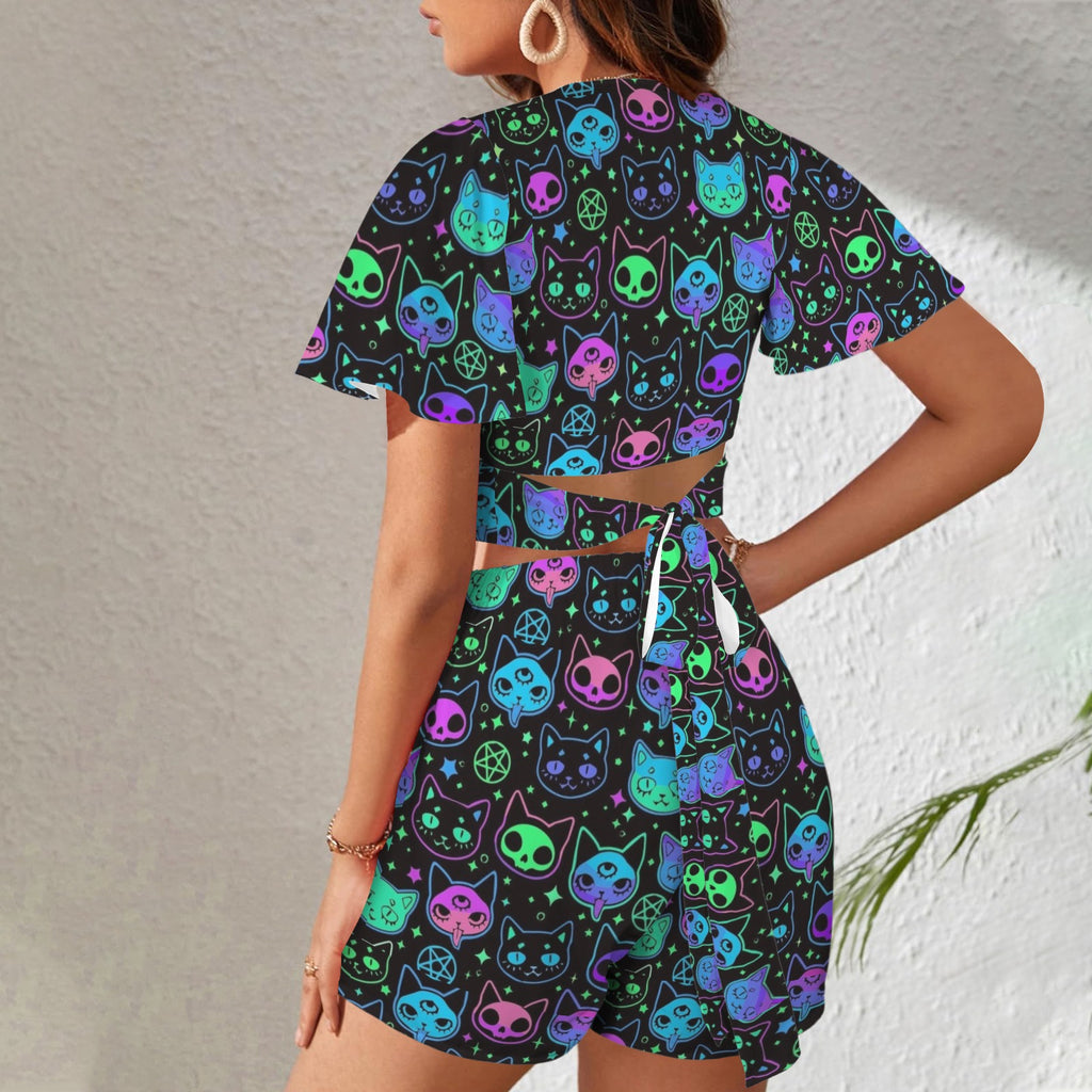 Kitty Skull 2 Peice Shorts Outfit Set