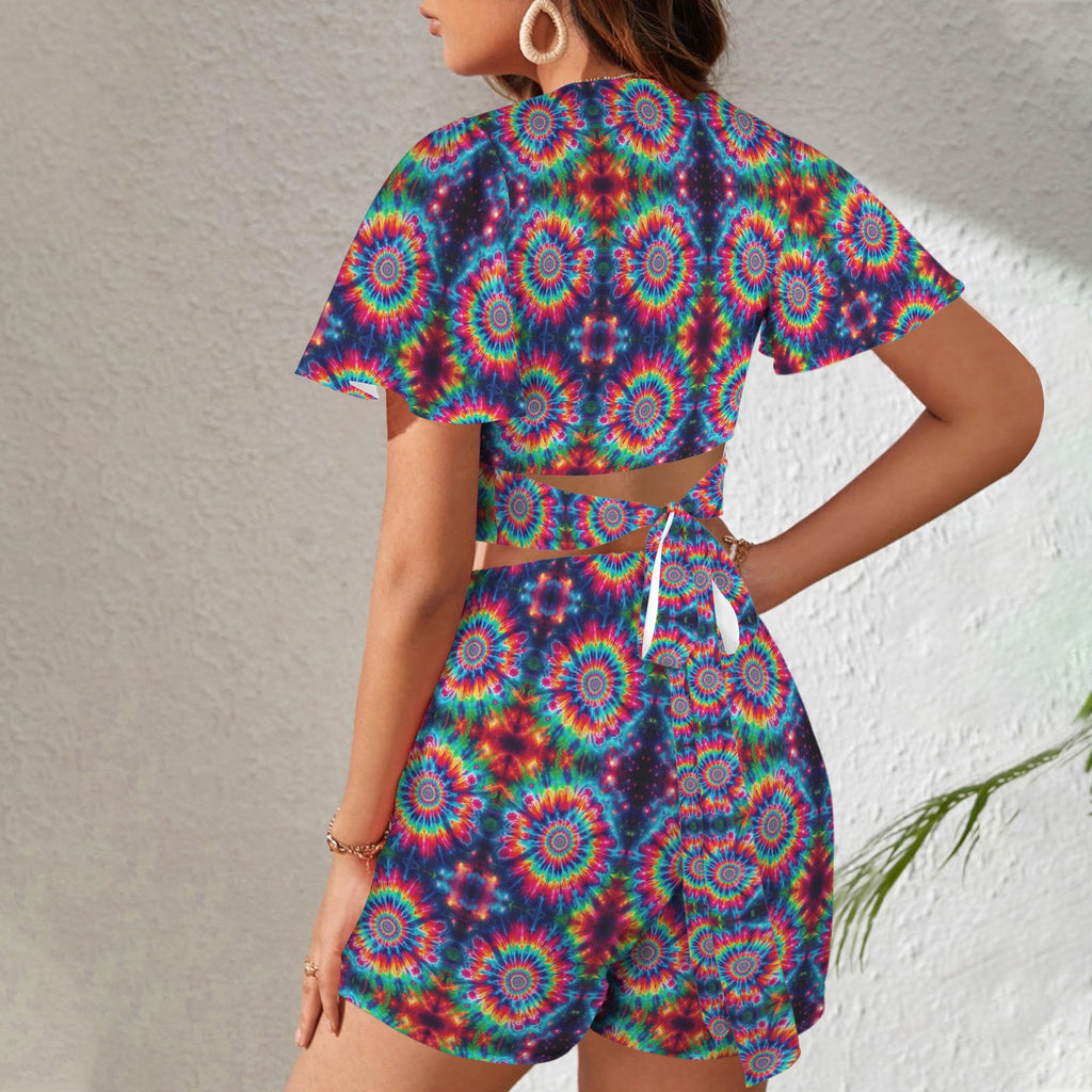 Trippy Tie-Dye 2 peice shorts outfir set - Night Bloom Digital Empire Studios