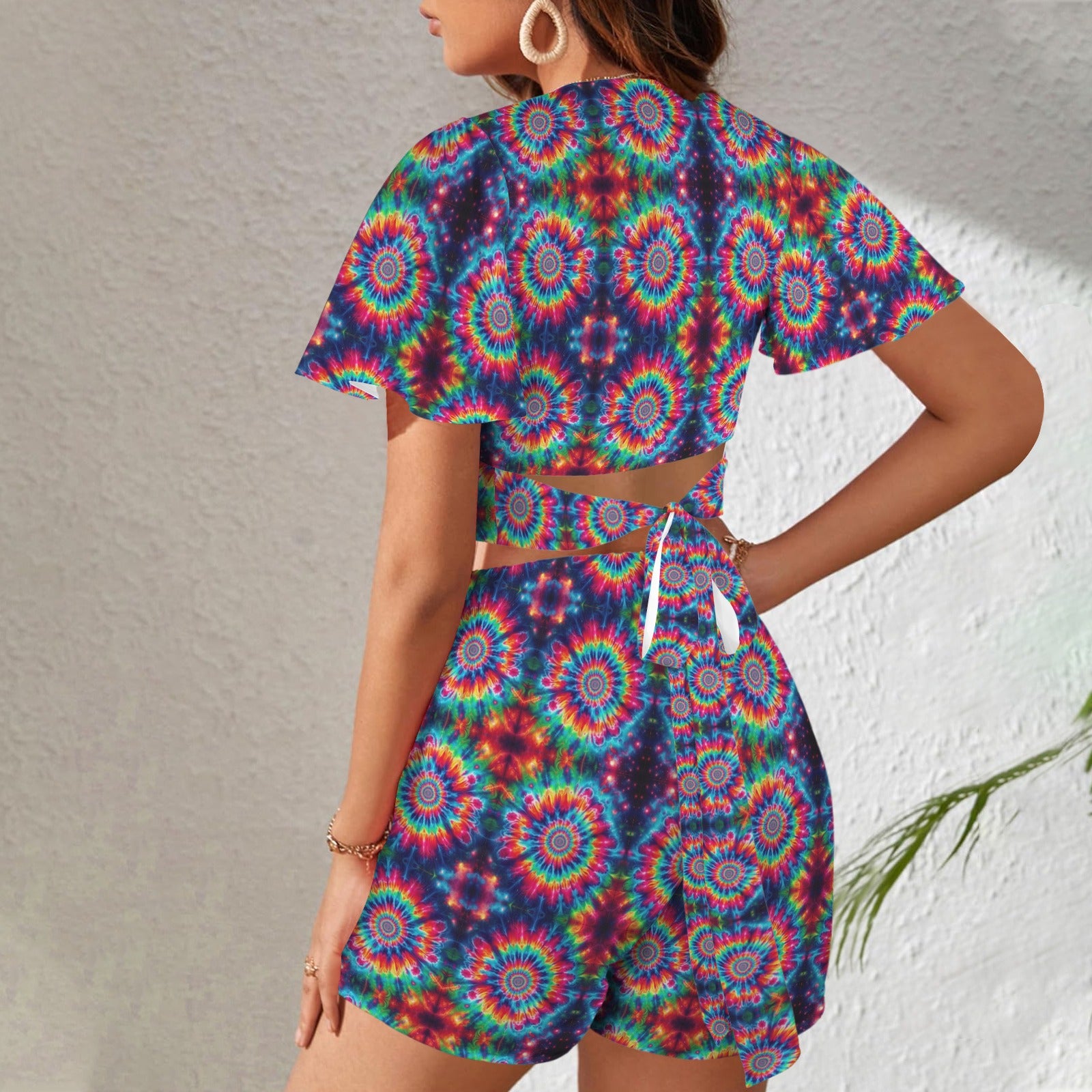 Trippy Tie-Dye 2 peice shorts outfir set - Night Bloom Digital Empire Studios