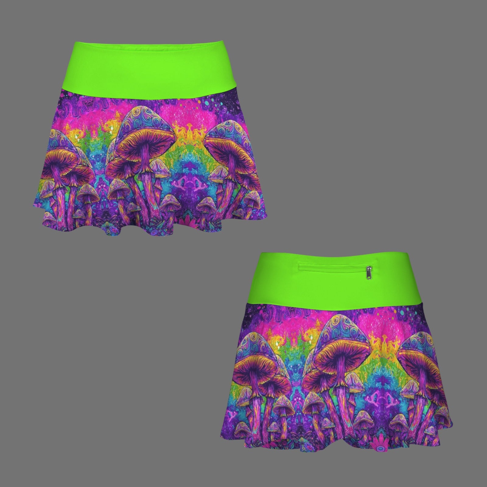 Trippy Cute Pleated Mushroom Mini Skort Skirt