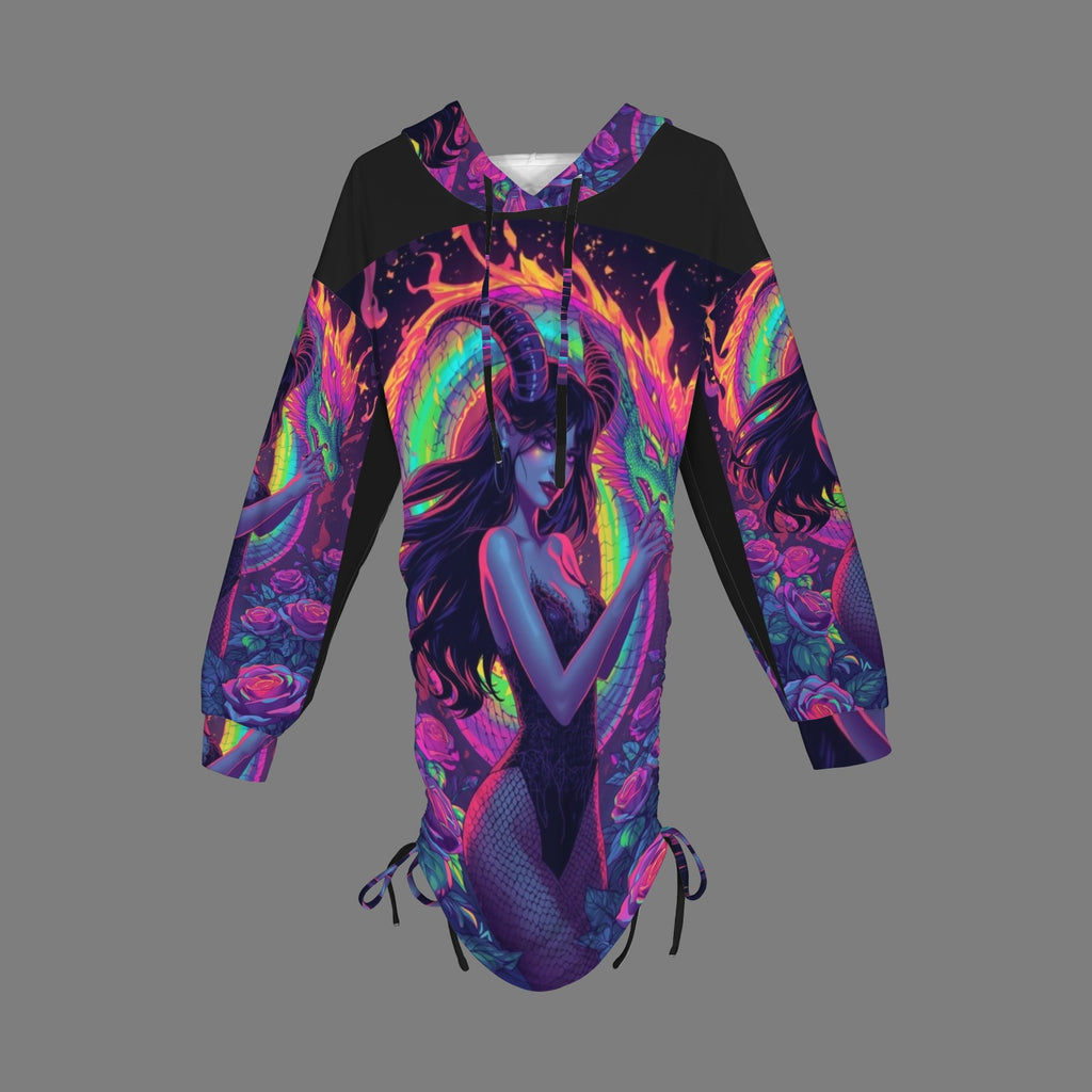 Trippy Rainbow Dragon Goddess Gothic Style Hoodie Dress 6