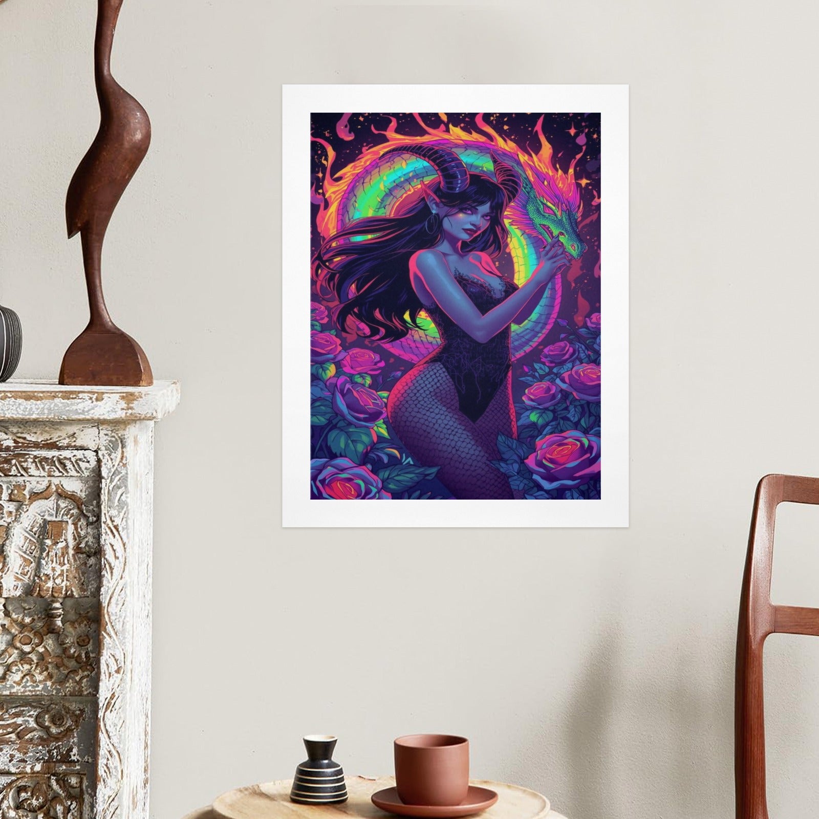 Dark Fantasy Dragon Witch Goddess Art Print Decor 4
