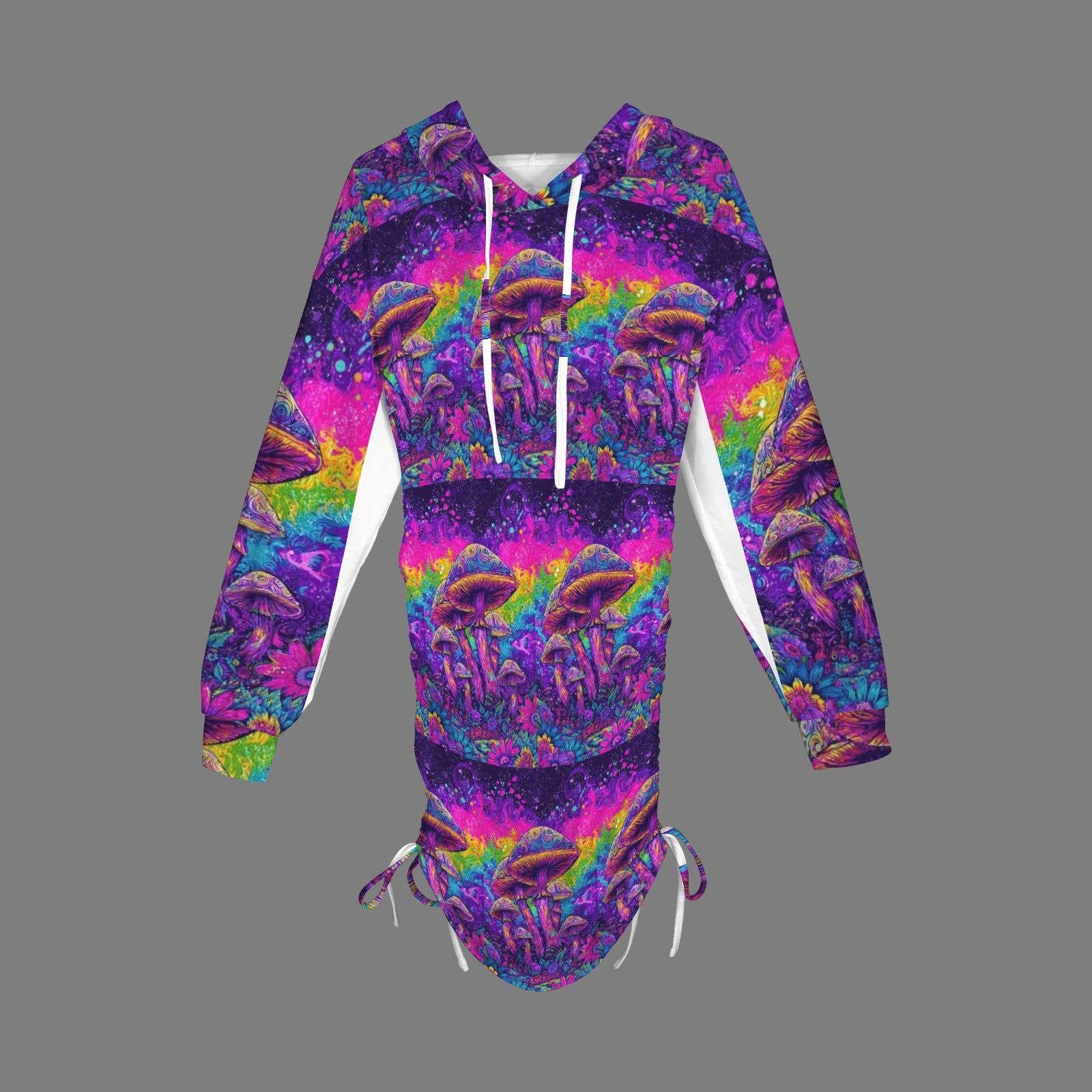 Trippy Rainbow Mushroom  Gothic Style Hoodie Dress
